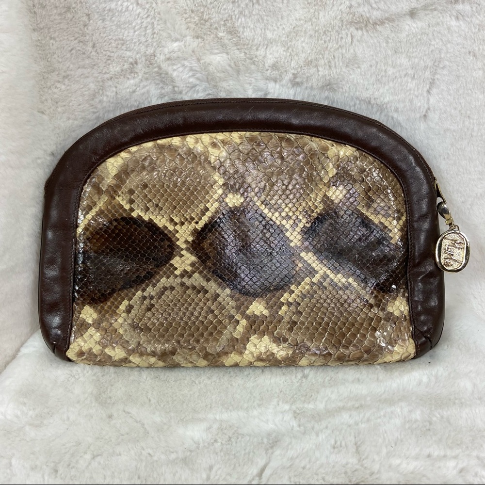 Morle' 1970's-80's Python Snake Skin Clutch Makeu… - image 5